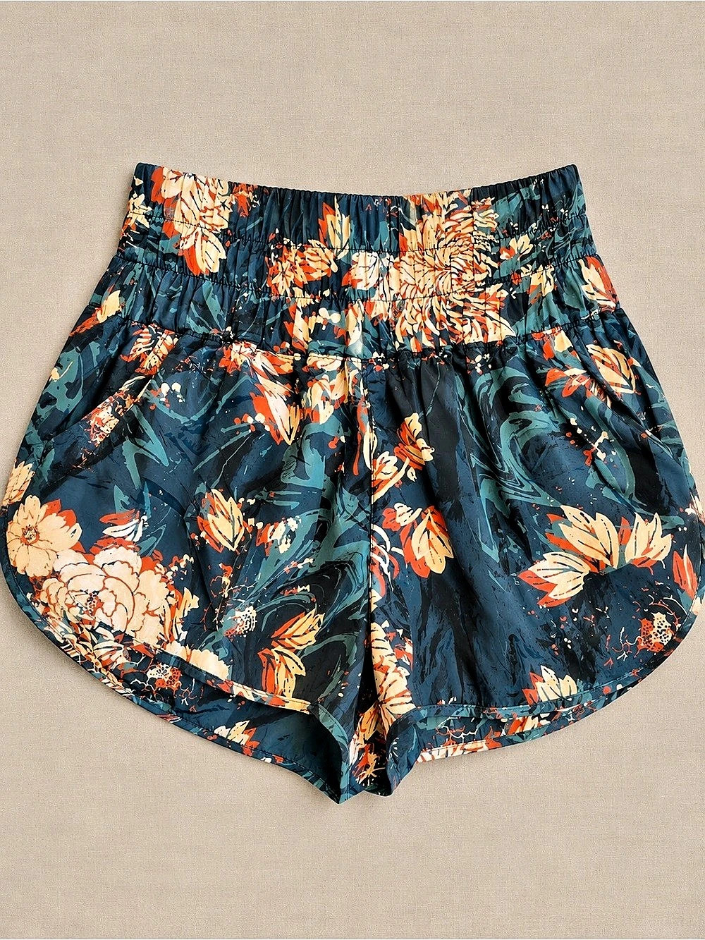 Free People Movement Floral High-Waist Shorts in Blue & Orange